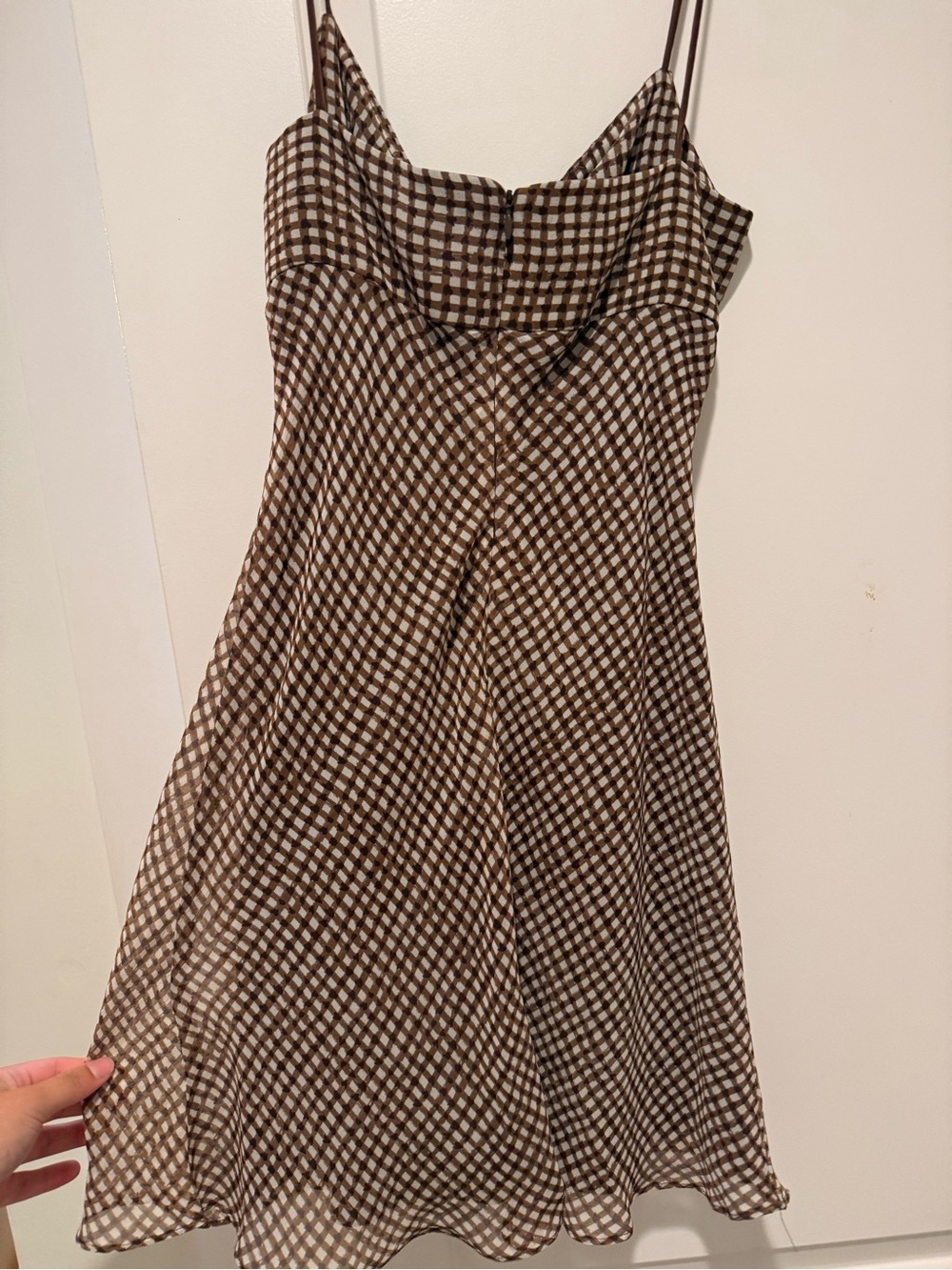 Brown Checkered Slip Dress with Spaghetti Straps - Picture 2 of 4